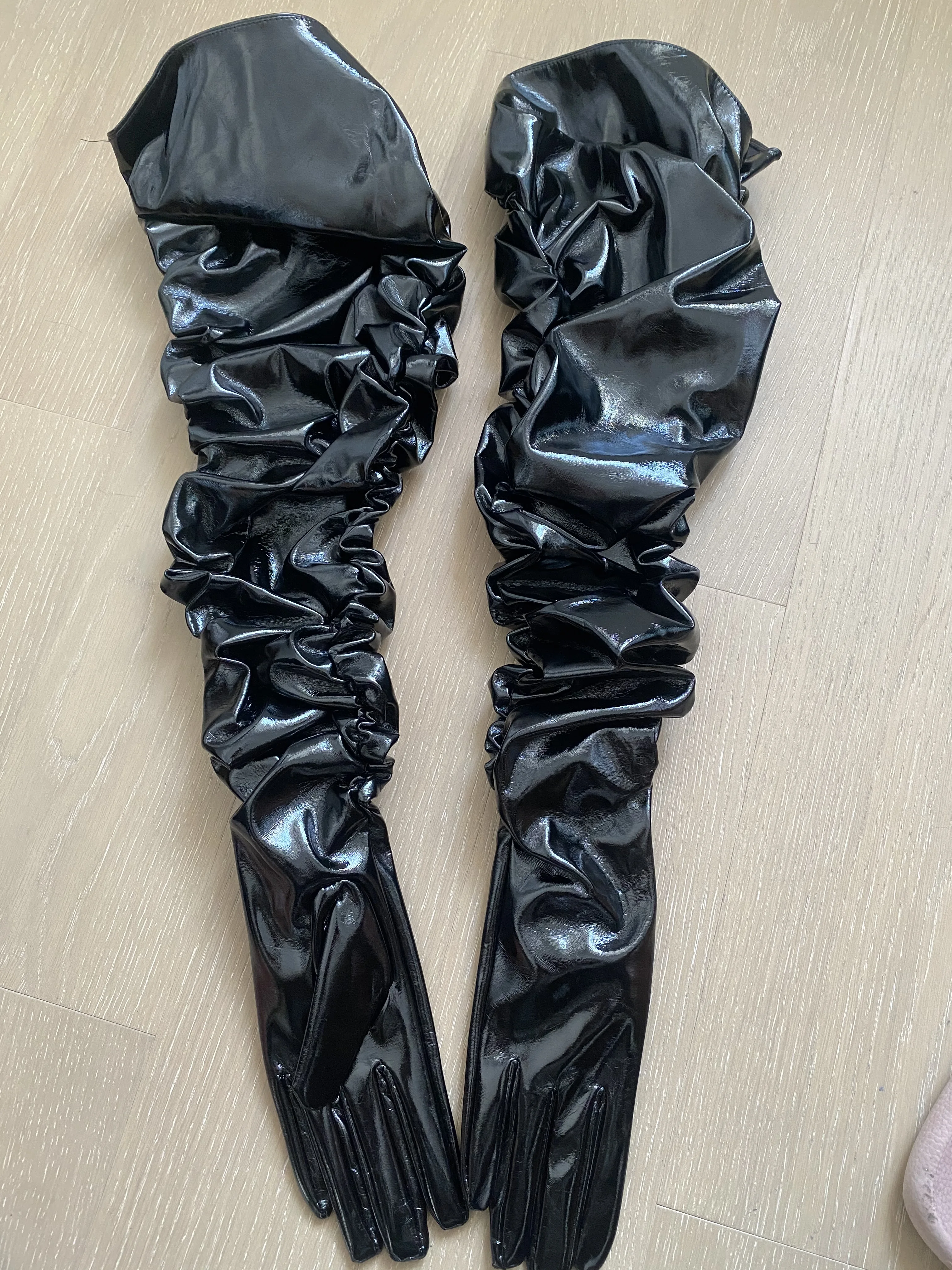 Frauen Elegante Patent PU Leder Lange Handschuh Weiblichen Frühling Herbst Winter Fahren Foto Leistung Party Handschuh 100 cm