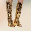 Kristall Blume Dekor Gold Hohl Design Sandalen Stiefel Kniehohe Frauen Schuhe Chunky High Heels Mode 2024, Zapatos Para Mujere
