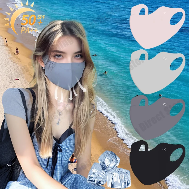 NEUE Sommer Eis Kühlen Sonnencreme Hyaluronsäure Maske Frauen 3D Design Atmungsaktive Weiche Stoff UV Schutz Maske Alle Gesichts Formen Image