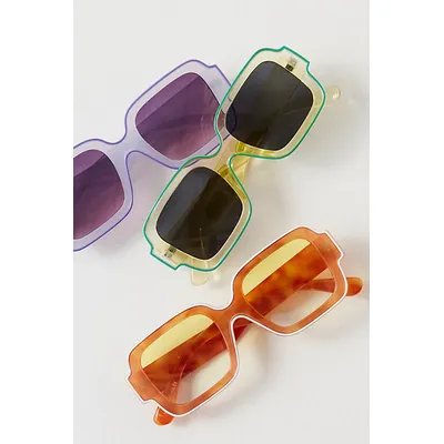 Shadow Side Rectangle Sunglasses at Free People in Lime