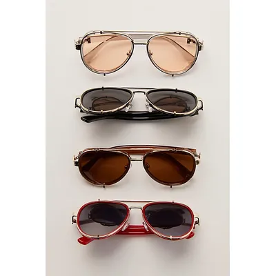 Wesley Oversized Aviator Sunglasses at Free People in Chambray Silver With Peach
