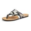 Zehentrenner LASCANA, Damen, Gr. 39, silber (schwarz, silberfarben), Obermaterial: 100% Rindsleder. Decksohle: 100% Rindsleder. Laufsohle: 100% Synthetik, metallic, casual, Schuhe, Sandale, Pantolette aus Leder mit Korkfußbett