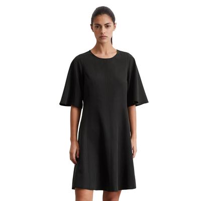 Midikleid MARC O'POLO "aus TENCEL™ Lyocell-Leinen-Mix", Damen, Gr. 44, Normalgrößen, schwarz, Obermaterial: 90% Lyocell, 10% Leinen; Futter: 100% Nicht verfügbar, unifarben, weit kurz, Rundhals, Kurzarm, Kleider Image