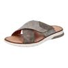 Pantolette RIEKER, Herren, Gr. 41, grau, Lederimitat, used, Basic, Schuhe, Sommerschuh, Schlappen, Klettschuh, mit Klettriemchen