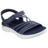 Sandale SKECHERS "GO WALK FLEX SANDAL", Damen, Gr. 42, blau (navy, beige), Textil, Lederimitat, meliert, casual, Schuhe, Schlupfschuh, Sommerschuh, Plateausandale mit Goga Mat Fußbett