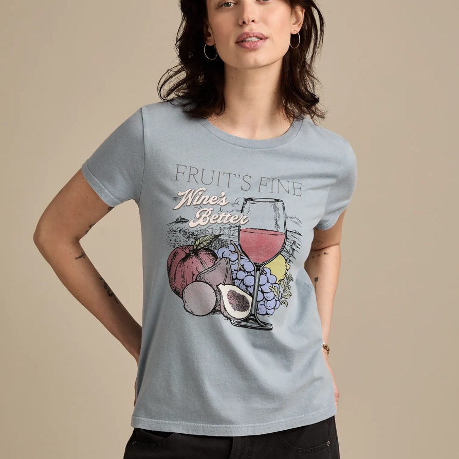 Lucky Brand Fruit Is Fine Wine Is Better Classic Crew in Ashley Blue, Size S