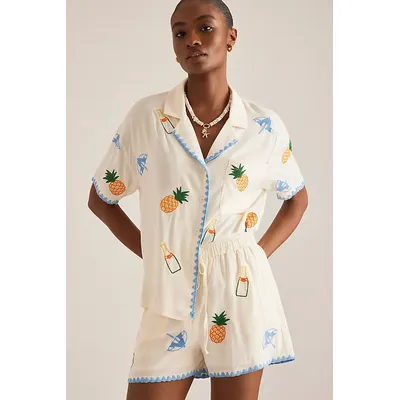 Flat White Pineapple Print Shorts