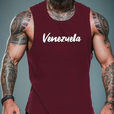TEMU Men's Venezuela Graphic Tank Top - Breathable Polyester Sleeveless Shirt For Casual Wear And Sports, Summer And Outdoor Activities Image
