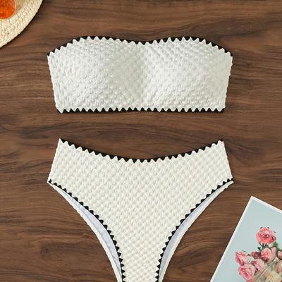 TEMU Women'-piece Bikini Set, Sexy Solid Color, High-waisted With Frill Trim And Bud Swimwear Image