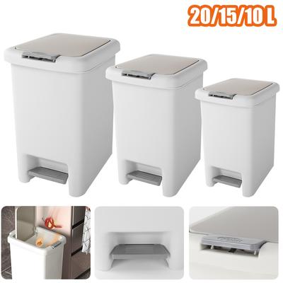 TEMU Close Trash Can 10 White 2 Ways To Open : Hand Press + ; With Inner Pressure Ring To Fix The Garbage Bag And Prevent It From Falling Off Image