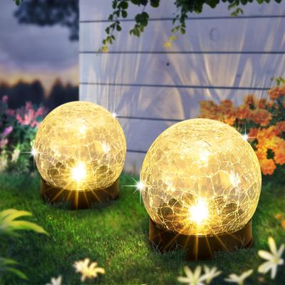 TEMU 2-pack Solar-powered Crackle Glass Ball Lights, 600mah Nickel Battery, , Durable Outdoor Garden & Lawn Decor, Non-removable Photovoltaic, No Remote Control Image
