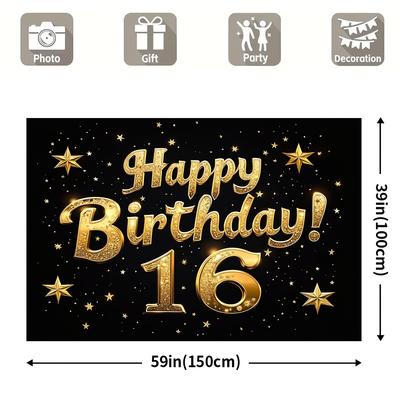 TEMU 1pc, Popular Banner (39x59in, 51x59in, 70.8x90.5in) 16th Birthday Polyester Fabric,without Electricity For Indoor/outdoor Use Image