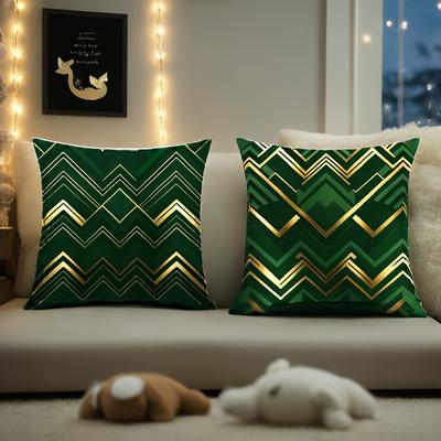 TEMU 2-pack, Modern Abstract Decor Style, Geometric Green , Soft And Skin-friendly Cushion Covers, 100% Polyester, Suitable For Room Sofas And All Room Types, 18x18 Inches, Without Pillows Image