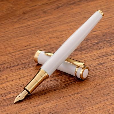 TEMU Huashilai Luxury Golden-tone Stainless Steel Fountain Pen - With Pocket Clip, Snap Cap, Fine Nib - Ideal & Promotional Item, Ink Not Included Image