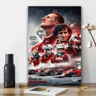 TEMU 1pc Unframed Art Wall Decor - Drivers Portrait, Red Background, Racing Theme, Perfect Gift For Fans Image