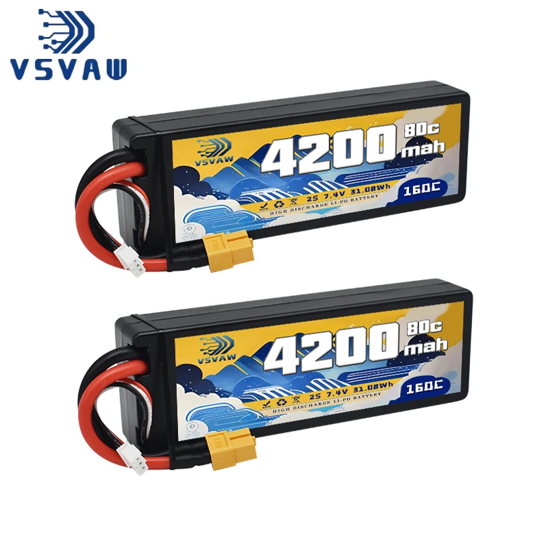 2 stücke VSVAW 2S 7,4 V 4200 mAh Lipo Batterie 80C Mit T/XT60/EC5 Stecker RC Batterie für RC Autos Lkw Truggy Buggy Racing Hobby Teile