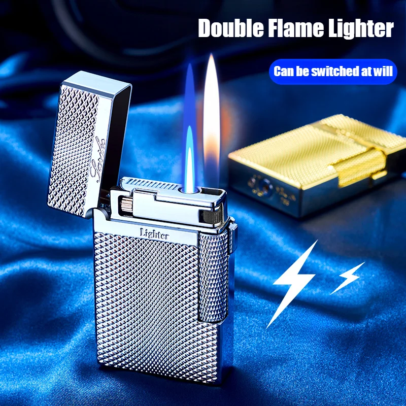 Metall Loud Double Fire Direct Rush + Open Flame Galvanisiertes aufblasbares Feuerzeug Neuartige Zigarettenanzünder und Raucherzubehör Image