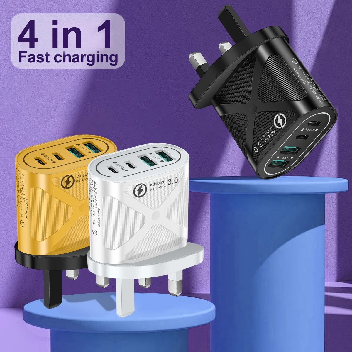 40W 2USB + 2PD Schnellladegerät USB QC3.0 Typ C EU/US/UK Stecker Ladegerät für Xiaomi iPhone Huawei Samsung Wandadapter Image