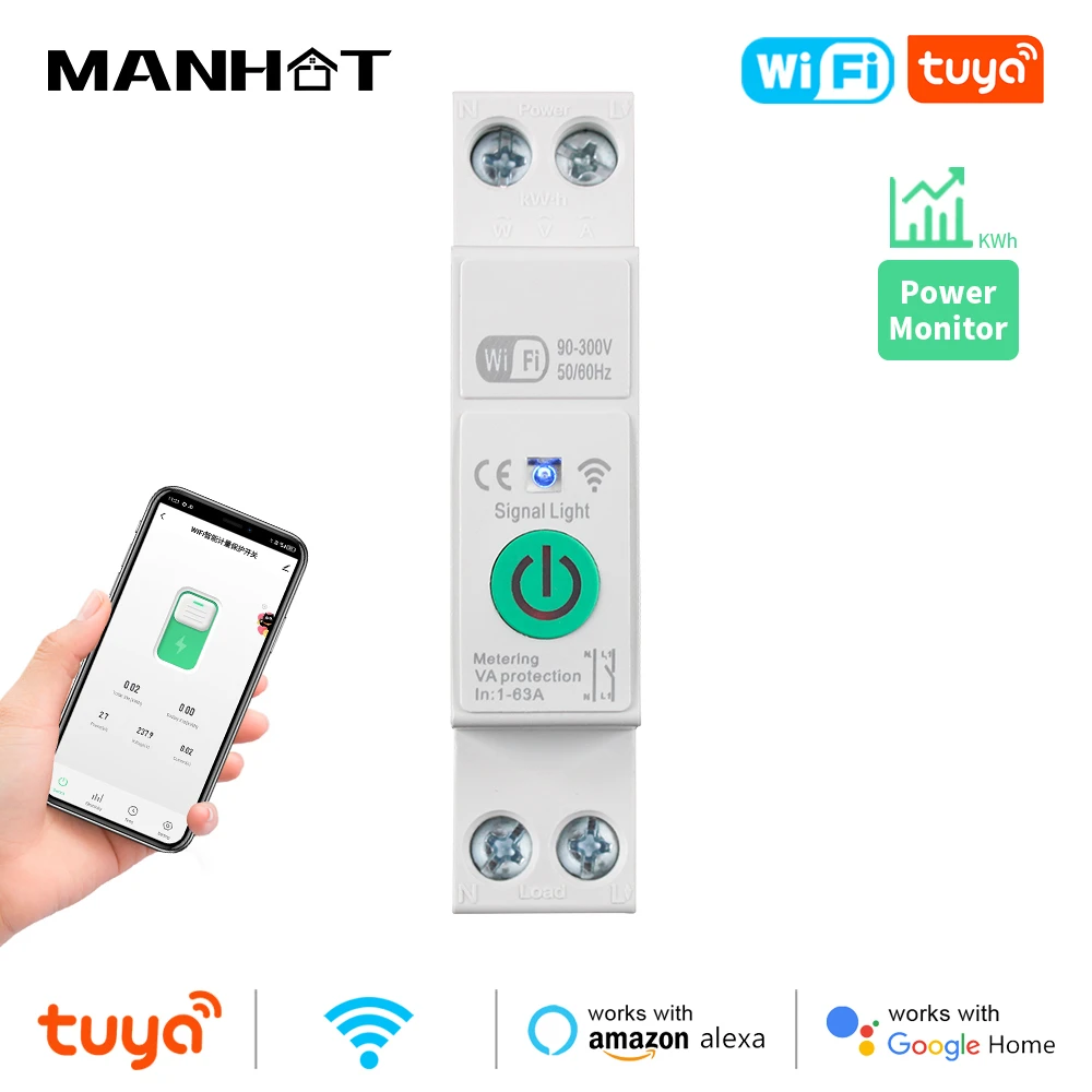 1P+N Tuya Mini Smart Wifi Leistungsschalter MCB 1-63A Din-schiene Montage Miniatur Haushalt Luft Schalter für Alexa Google Hause Alice Image