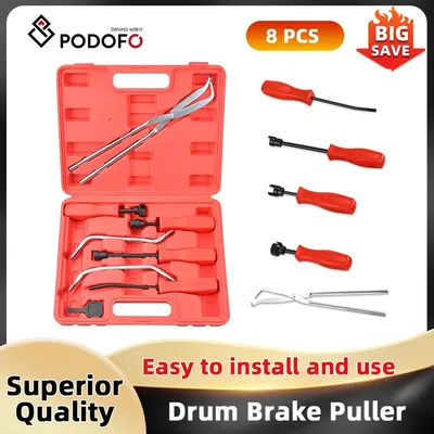 Podofo Universal Drum Brake Puller 8pcs Master Removal Tool Kit for Automotive Drum Brakes Brake Spring Pliers Brake Adjustment