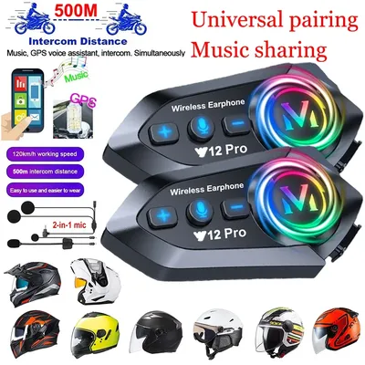 1/2x Music Interphone Dual Bluetooth 5.4 Motorcycle Helmet Intercom Headset Waterproof 500m Intercomunicador Speaker Earphone