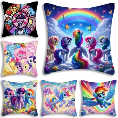 Hot Anime My Little Ponys Kissenbezüge Cartoon Sofa Dekoratives Zuhause Doppelseitiger Druck Kurzer Image