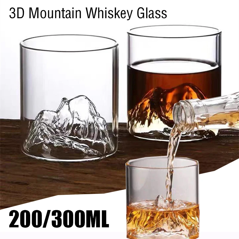 200/300/350 ml 3D-Berg-Whisky-Glas, transparente Mehrzweck-Biertee-Kaffeetasse für Zuhause, 3D-Landschaftstasse für Bar-Partys Image