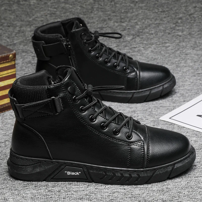 Herbst Winter Komfort High-top Casual Mode Plattform Stiefel Stiefeletten für Männer Motorrad Stiefel PU Leder männer Sport schuhe Image