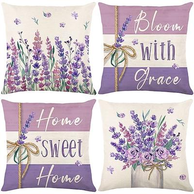 Sommer Lavendel Dekorative Wurfkissenbezüge 4PC Weicher quadratischer Couchkissenschutz für Schlafzimmer Wohnzimmer Sofa Stuhl Image