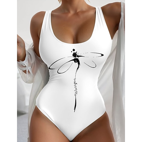 Damen Einteiler Badeanzug schlank machend Monokini rückenfrei Bauchkontrolle hohe Taille schlank Urlaub Strandmode Grafik Tier U Neck ärmellose Badeanzüge Image