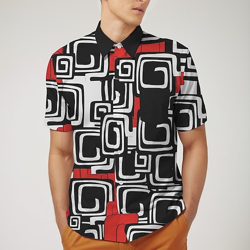 Retro Vintage 1970er Hemd Aloha-Hemd Hippie Disco Geometrisch Kostüm Herren Maskerade Urlaub Party Pride Parade Erwachsene Hemd Image