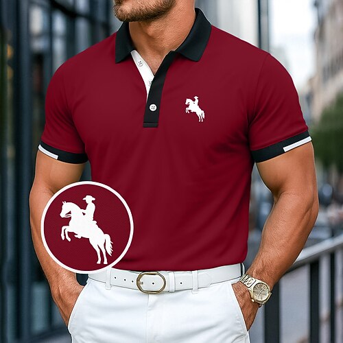 Herren Baumwoll-Poloshirt Golfshirt Lässig Gerippter Polokragen Kurzarm Mode Basic Einfarbig Sportlich Logo Sommer Normale Passform Dunkelrot Schwarz Weiß Blau Leicht Grün Baumwoll-Poloshirt Image