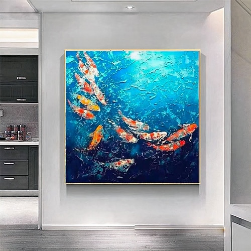 Ölgemälde handgemalte Fischgemälde Tiergemälde handgemachte Leinwand Wandkunst Pop-Art Ölgemälde Wanddekor Image