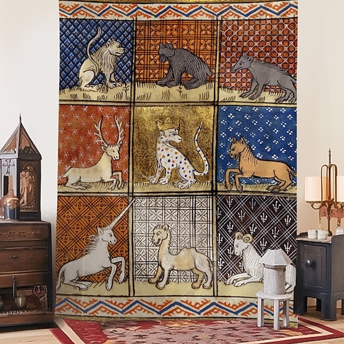 Mittelalterlicher Wandteppich Mittelalter Wandteppich Gothische Kunst Großer Wandteppich Wandgemälde Foto Hintergrund Zuhause Schlafzimmer Wohnzimmer Dekoration Weißgeweihter Hirsch der den jungen Image