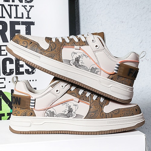 Modische Herren-Sneaker – Retro-inspirierte Muster, Kunstledermaterial, ideal für Freizeitausflüge und Abenteuer in der Stadt Image