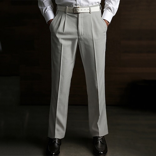 Herren Anzughose Leinenhosen Sommerhose Plissiert Einfach Weich Büro Schick Modern Schwarz Weiß Image