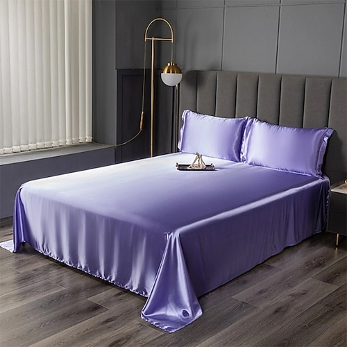 Eis-Seide Bettlaken Einzelstück Satin Stoff Kühler Seidenbettlaken Imitationsseiden Bettlaken Kissenbezug Drei-teilige Set Image