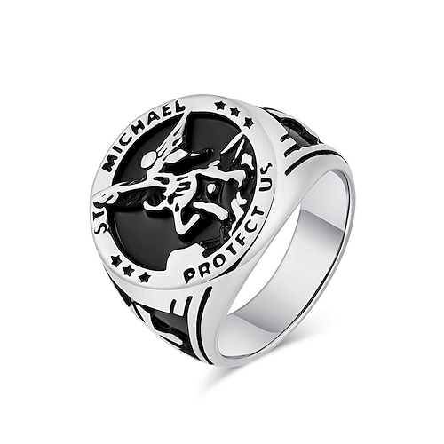 St. Michael-Schutzring für Männer – religiöser Siegelring aus Edelstahl, katholischer Vintage-Schmuck für Glauben, Schutz und den Alltag Image