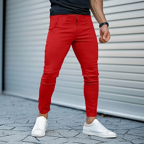 Herren Hose Chinos Sommerhose Freizeithose Fronttasche Einfach Komfort Atmungsaktiv Lässig Täglich Ferien Urlaub Mode Kürbis Schwarz Image
