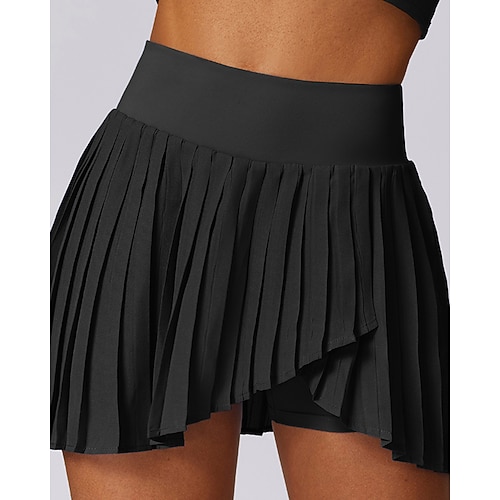 Damen Einfarbig Lässiger Rock Tennisröcke Tennisröcke mit Shorts Plissiert Seitensplit Schnelltrocknend Tennis Golfspiel Pickleball Unterteile Schwarz Weiß Blau Tennisbekleidung Image