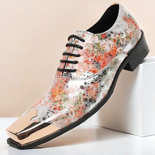 Oxford-Schuhe aus Lackleder mit Blumenmuster für Herren – farbenfrohe Ball- und Hochzeitsschuhe mit Metallkappe Image
