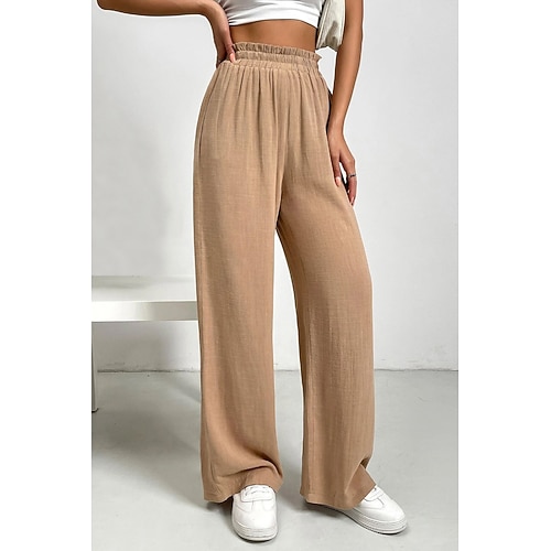Damen Kunstbaumwollleinen Stoffhosen Mode Streetwear Volle Länge Natürliche Taille Einfach Elastischer Bund Außenbereich Bequem Outdoor Wochenende Aprikose Schwarz Orange Grün Sommer Normale Passform Image