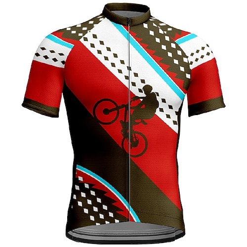 Herren Radtrikot Grafik Geometrisch Kurzarm Fahhrad T-Shirt Trikot mit 3 Gesäßtaschen Mountainbike MTB Schnelltrocknend Anatomisches Design Feuchtigkeitsableitend Atmungsaktiv Sport Rot Blau Image