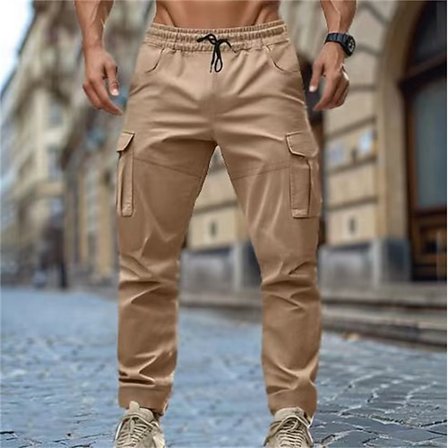 Herren Cargo-Hosen Hose Kordelzug Mehrere Taschen Klappentasche Einfach tragbar Outdoor Täglich Campen und Wandern Mode Klassisch Armeegrün Schwarz Image