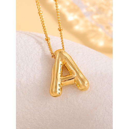 Vergoldete Halskette mit Blasenbuchstaben-Anhänger – personalisierter Charm-Schmuck mit 26 Buchstaben für Frauen und Mädchen – trendiger minimalistischer Stil für Geburtstage, Schulabschlüsse oder den Alltag Image