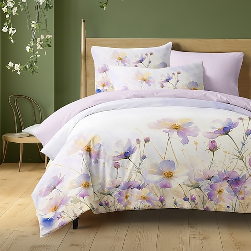 Florales Bettbezugset 100% Baumwolle Weiche und Atmungsaktive Bettwäsche mit Buntblumen Leichter und Langlebiger Quiltbezug Bequem für Alle Jahreszeiten Pflegen leicht Image