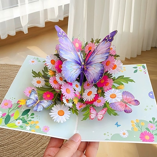 lebendiger 3D-Schmetterling Gänseblümchen-Pop-up-Grußkarte, das beste Geschenk für Mama, Blumenstraußkarte zum Muttertag, Anerkennung für Lehrer, Geburtstag, Dankesgruß Image