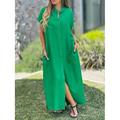 Damen Maxi Kleid Sonnenkleid Sommer Kleid Lässig Alltag Feiertag Leinenähnlich Strand Reguläre Passform Einfarbig Kurzärmelig Hoher Hals Rosa Blau Orange Grün Sommer
