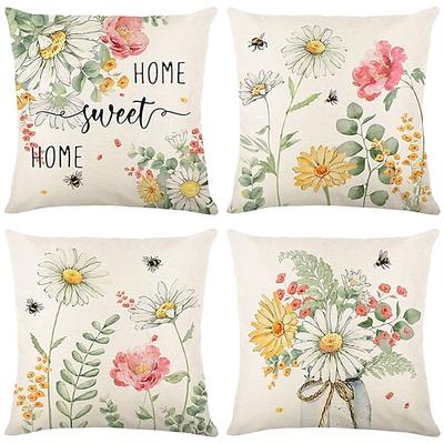 Blumen Dekorative Wurfkissenbezüge 4PC Weiche Quadratische Sofakissenhülle Kopfkissenbezug für Schlafzimmer Wohnzimmer Sofa Stuhl Image