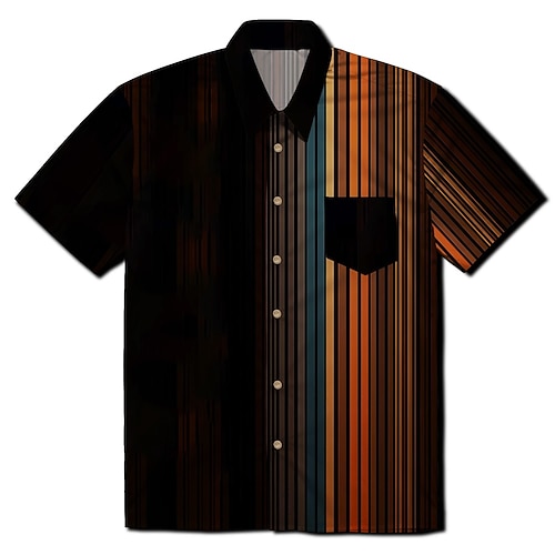 Retro Vintage 1970er Hemd Aloha-Hemd Hippie Disco Gestreift Kostüm Herren Maskerade Urlaub Party Pride Parade Erwachsene Hemd Image